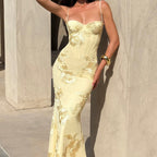 Vestido Largo · Amarillo Floral Corsé