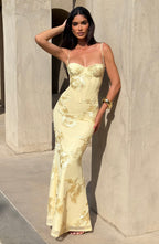 Vestido Largo · Amarillo Floral Corsé