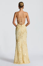 Vestido Largo · Amarillo Floral Corsé