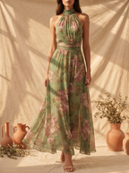 Livia | Vestido longue Elegante à fleurs et col licou
