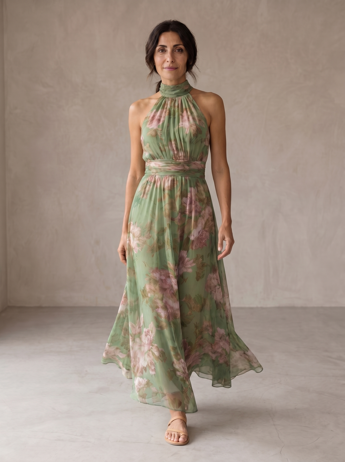 Livia | Vestido longue Elegante à fleurs et col licou