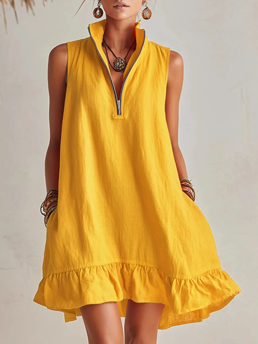 Vestido Corto · Naranja Media Cremallera