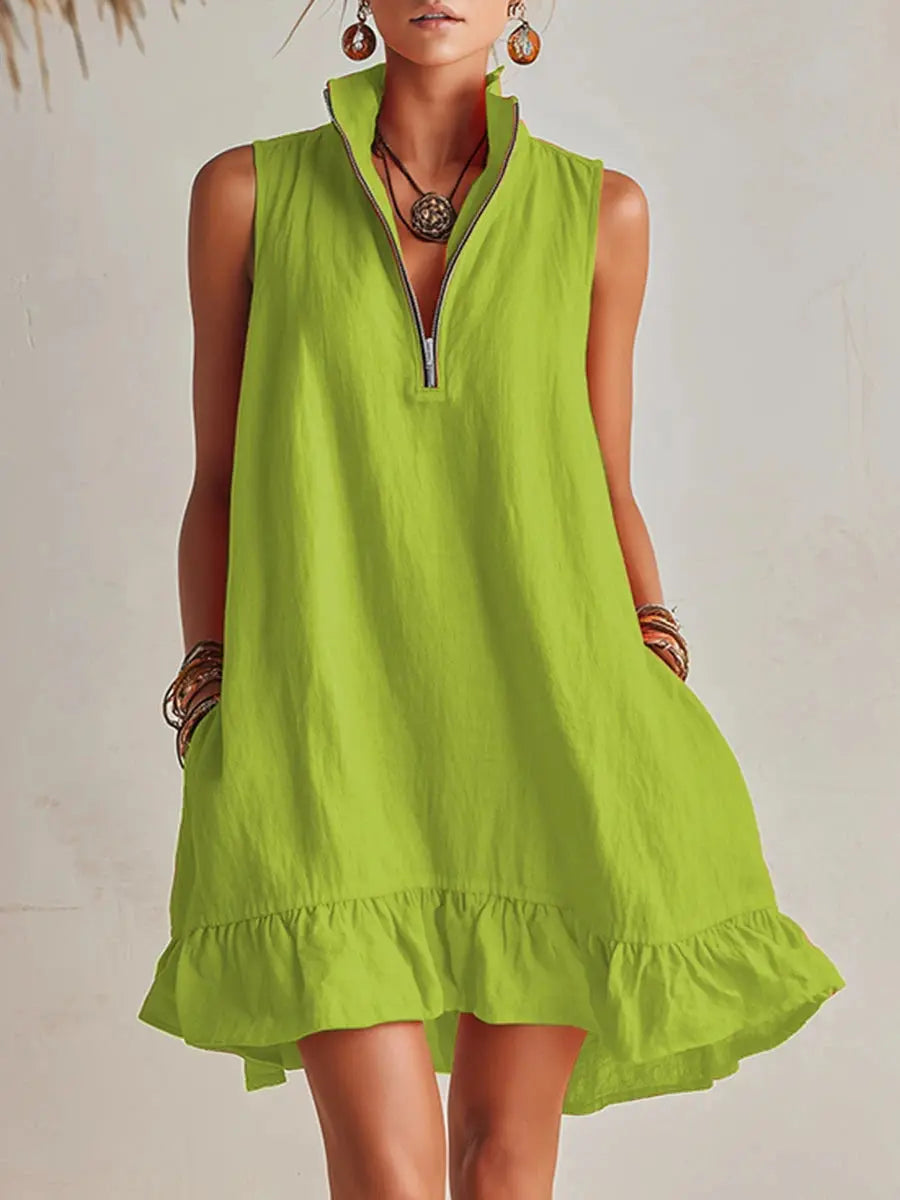 Vestido Corto · Naranja Media Cremallera