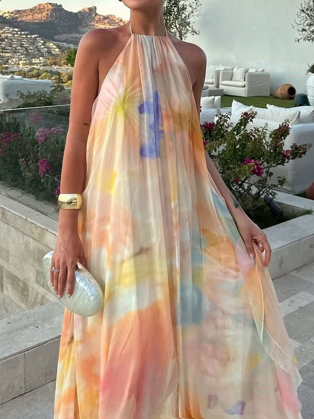 Vestido · Gasa Floral Cuello Halter