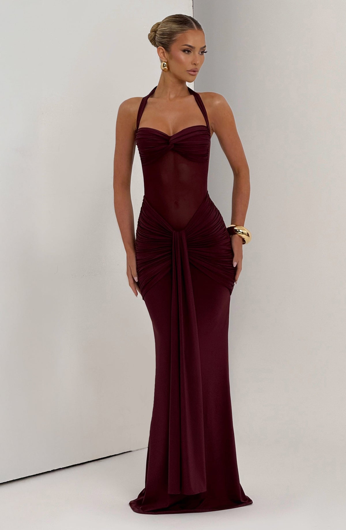 Vestido Largo · Rojo Cuello Halter