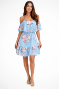 Vestido Corto · Gasa Floral Hombros Descubiertos