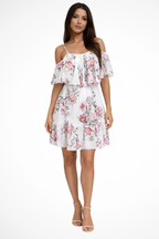Vestido Corto · Gasa Floral Hombros Descubiertos